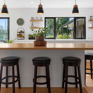 Kitchen island with stools